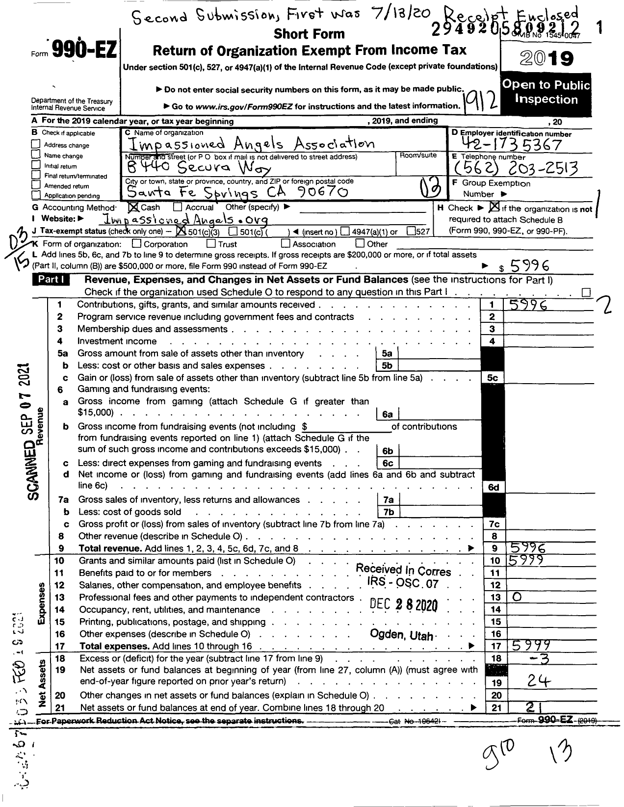 Image of first page of 2019 Form 990EZ for Impassioned Angels Association