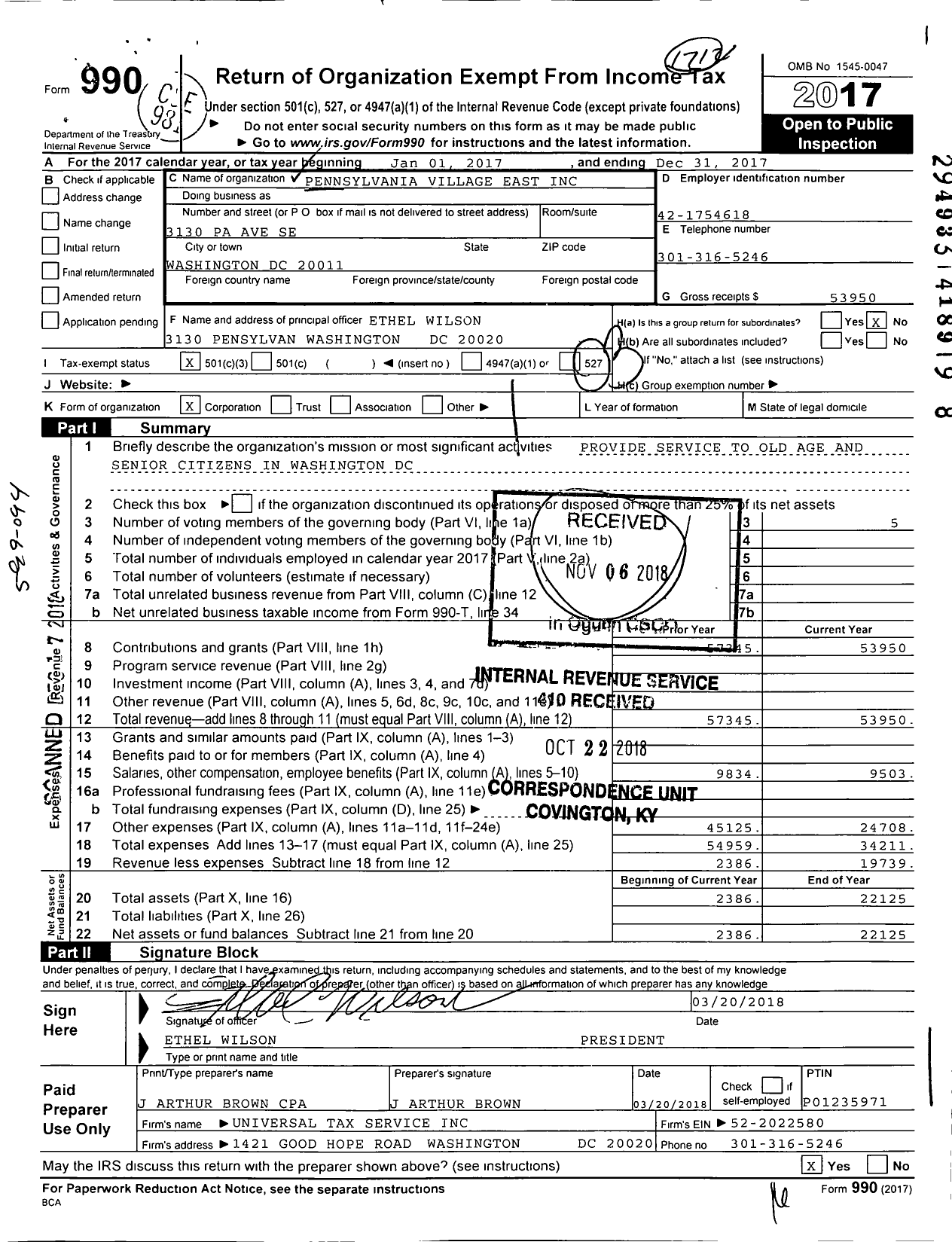 Image of first page of 2017 Form 990 for Pennsylvania Village East