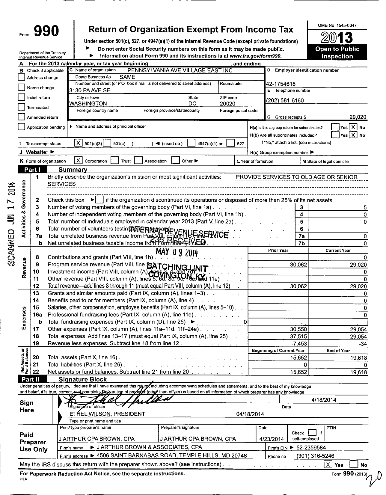 Image of first page of 2013 Form 990 for Pennsylvania Village East