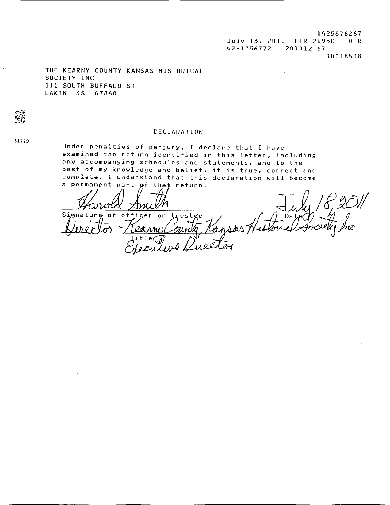 Image of first page of 2010 Form 990ER for The Kearny County Kansas Historical Society