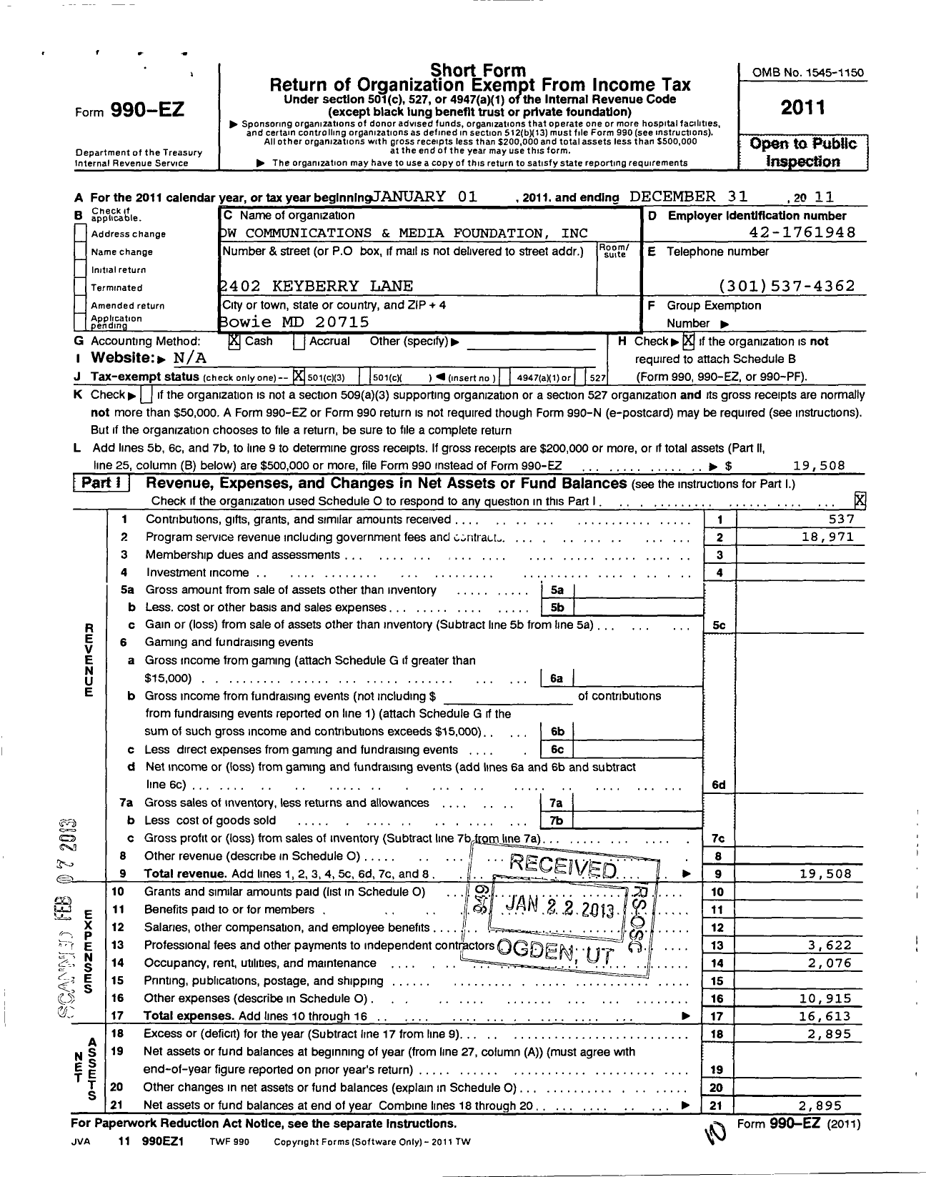 Image of first page of 2011 Form 990EZ for DW Green Institute