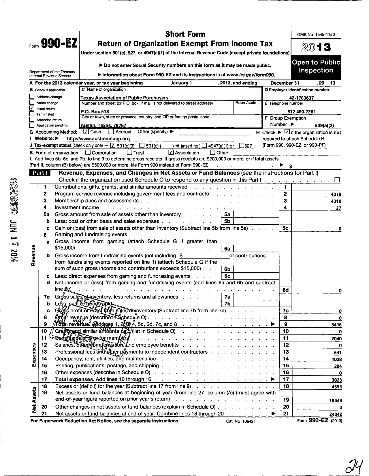 Image of first page of 2013 Form 990EZ for National Institute of Governmental Purchasing / Texas Association of Procurement PR