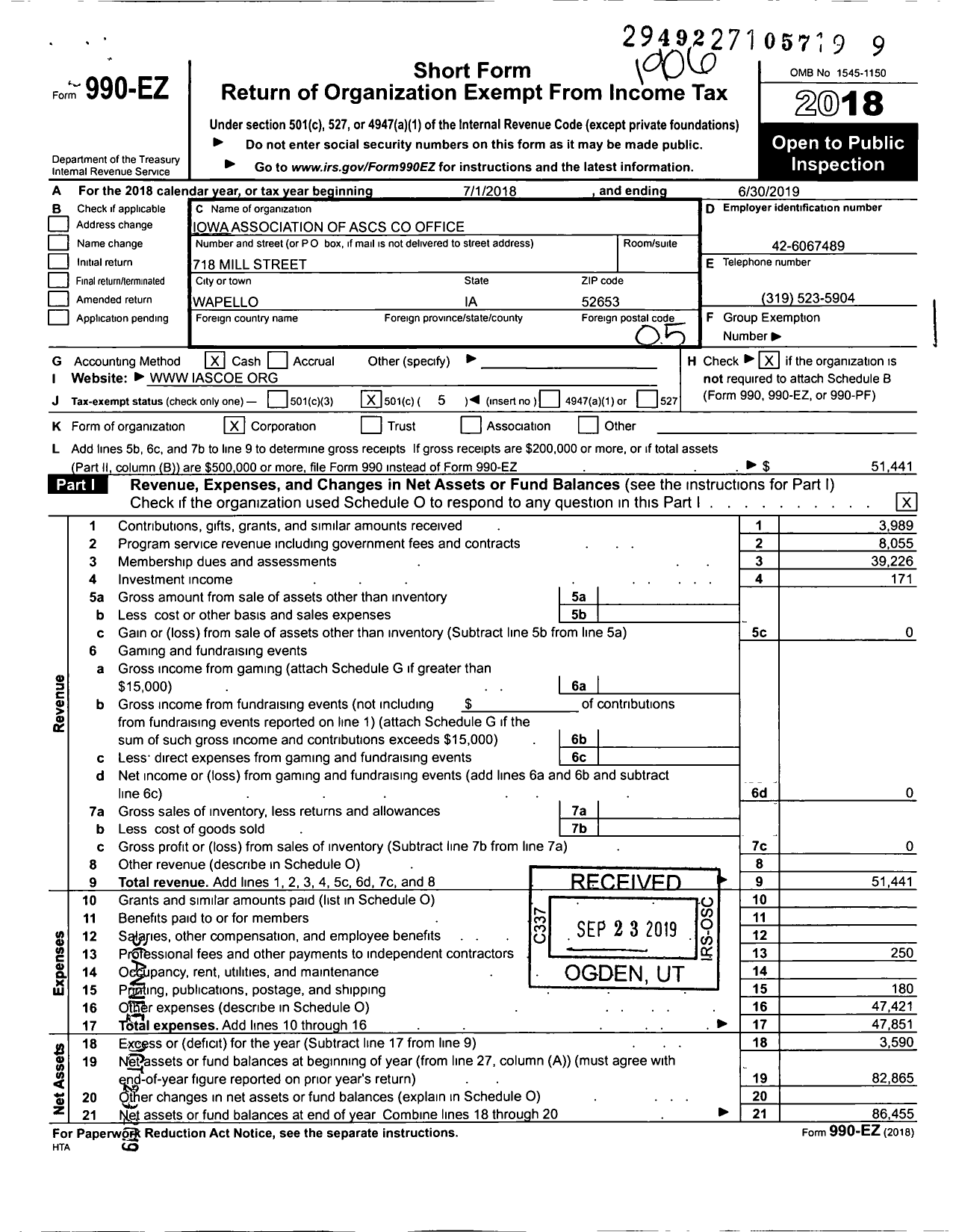 Image of first page of 2018 Form 990EO for National Association of Fsa County Office Employees / Iowa Association of Fsa Office Empl