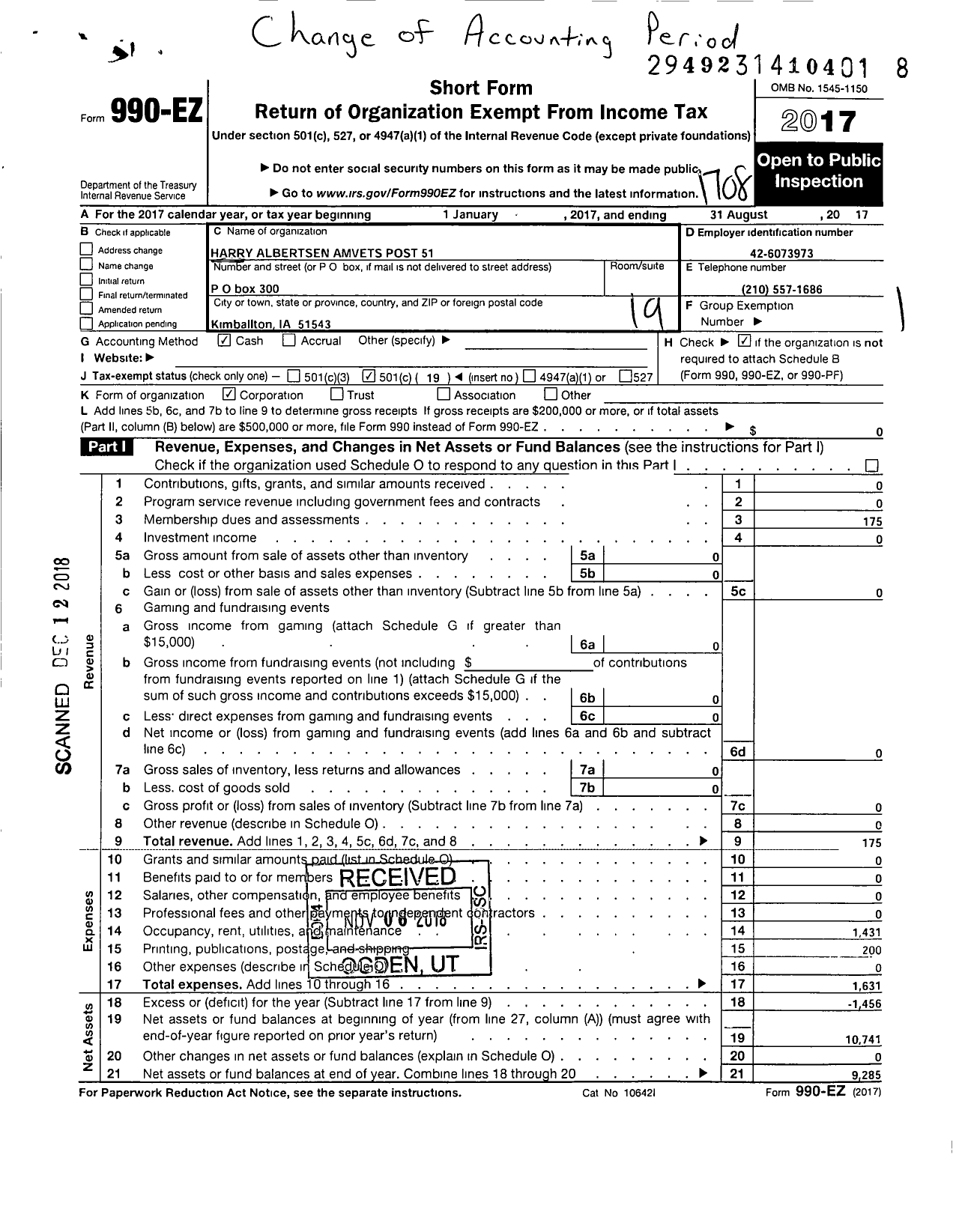 Image of first page of 2016 Form 990EO for Amvets