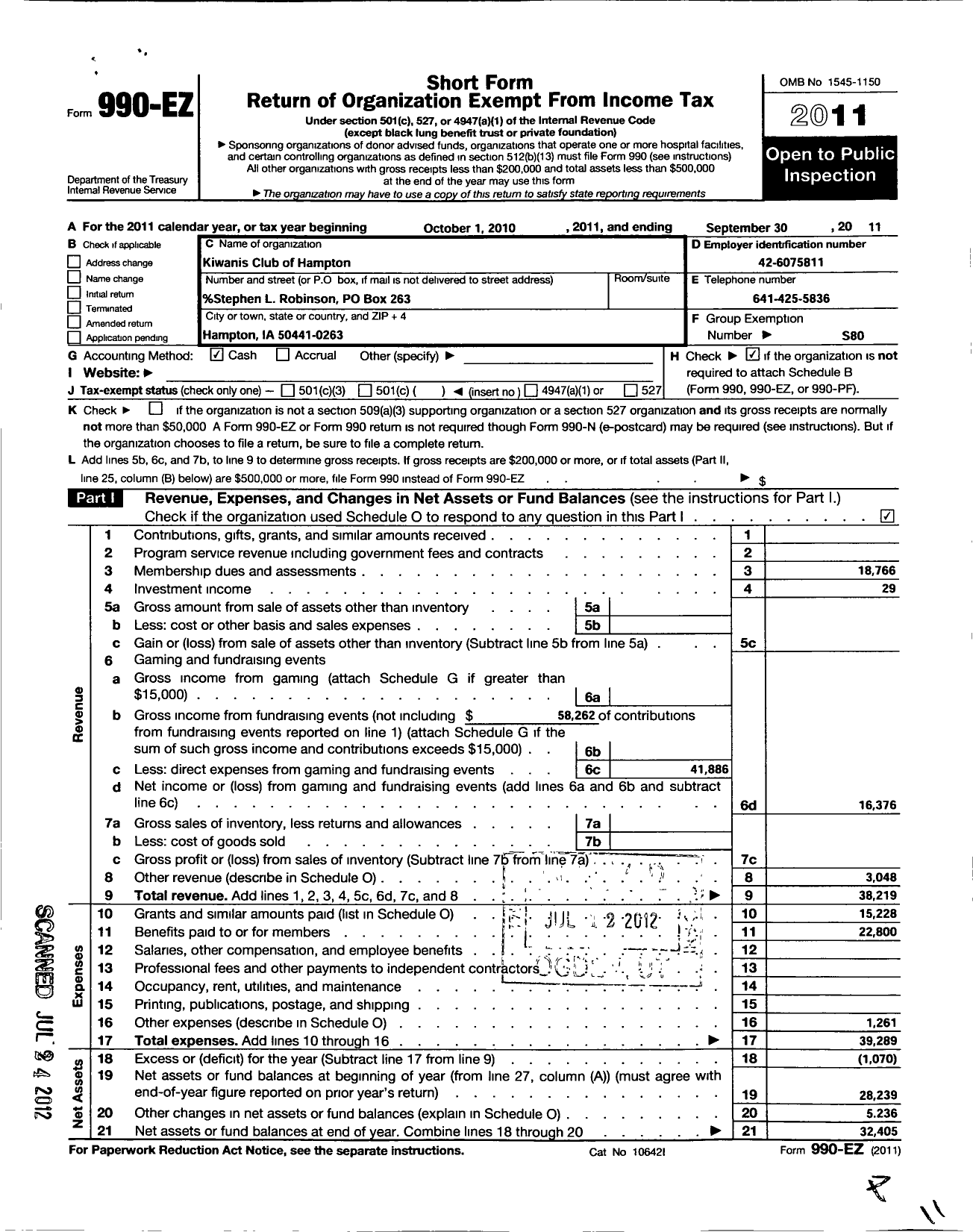 Image of first page of 2010 Form 990EO for Kiwanis International - K02656 Hampton