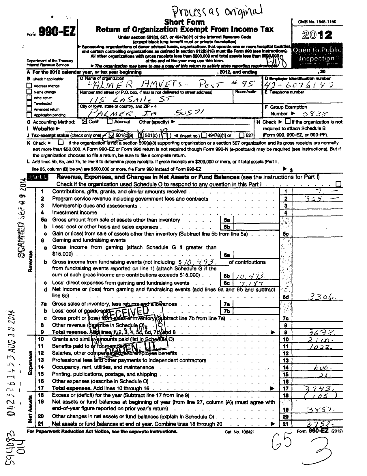 Image of first page of 2011 Form 990EO for Amvets - 0098-ia