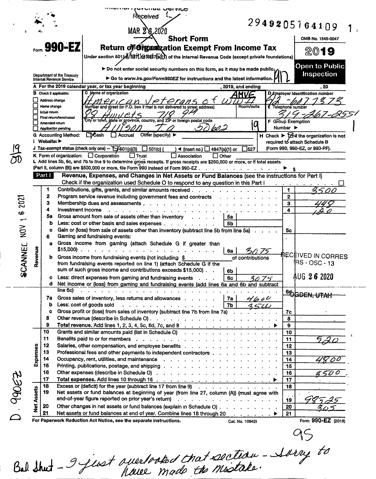 Image of first page of 2019 Form 990EO for Amvets Home