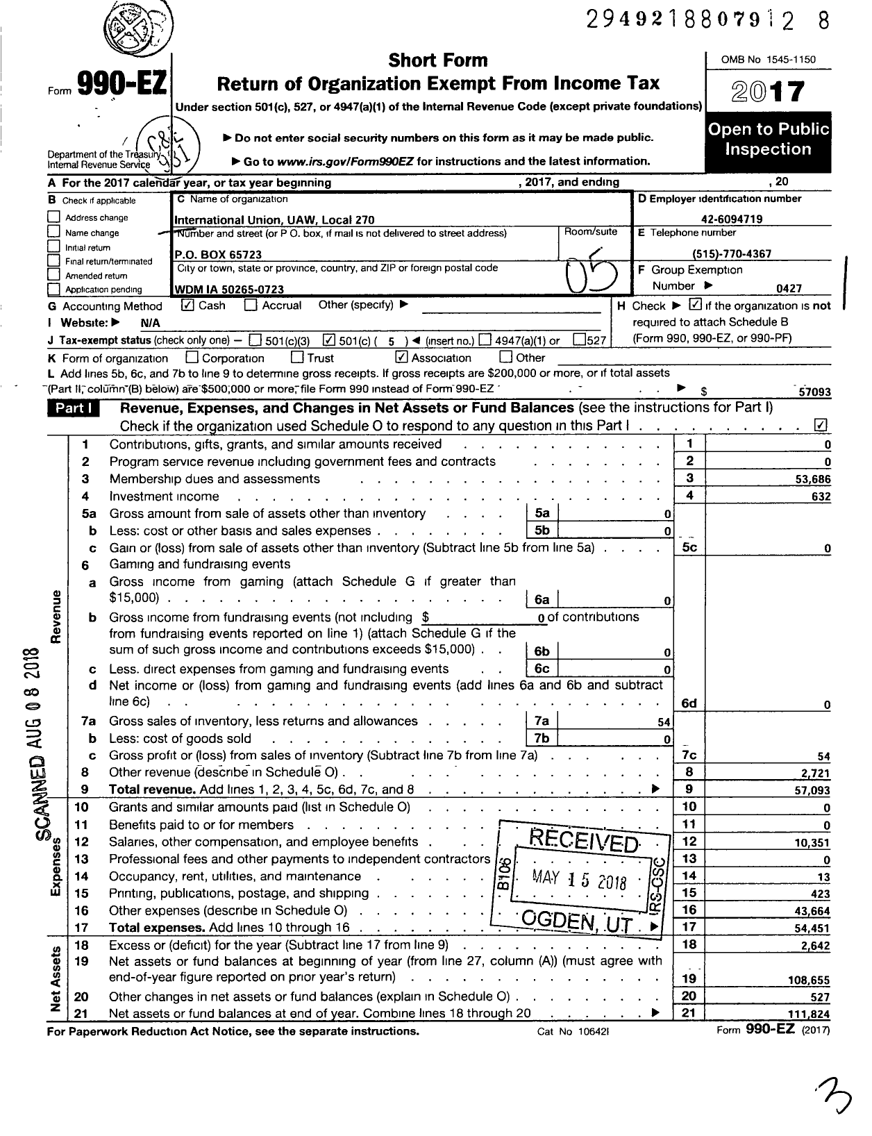 Image of first page of 2017 Form 990EO for Uaw - International Union United Auto Aerospace and Agricultural Workers