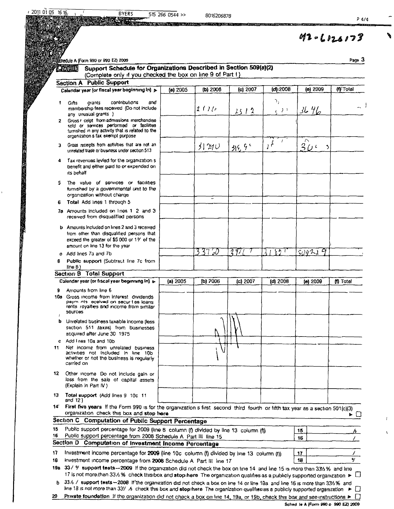 Image of first page of 2009 Form 990ER for PTA Iowa Congress / Phillips School