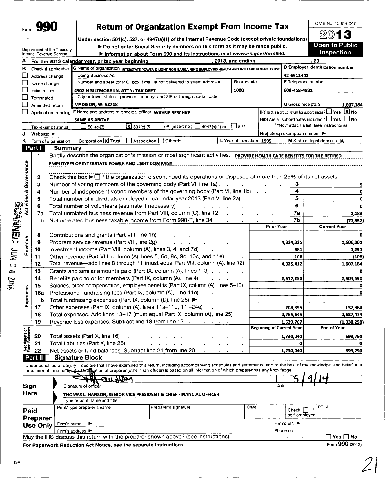 Image of first page of 2013 Form 990O for Ies Industries and Affiliates Employees Welfare Benefits Trust