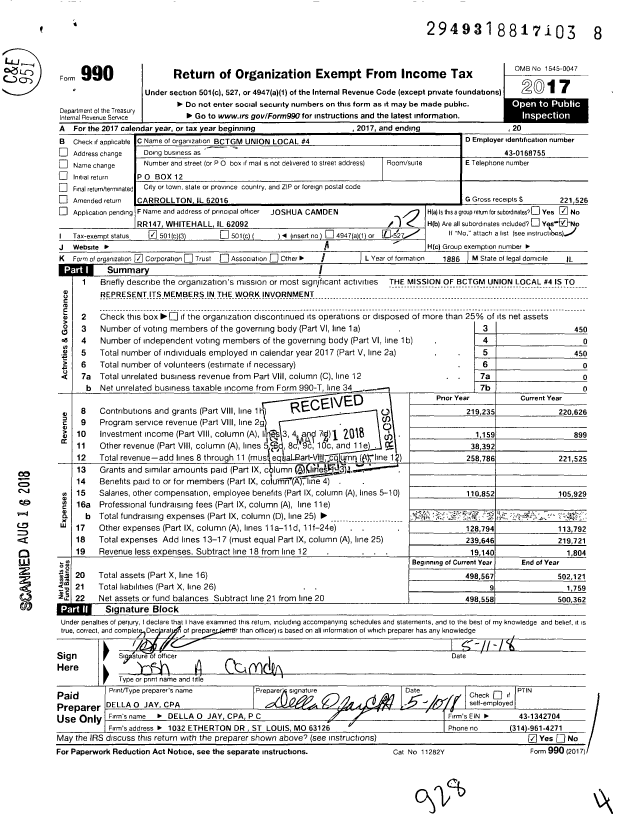 Image of first page of 2017 Form 990 for BCTGM International Union - BCTGM Union Local No 4