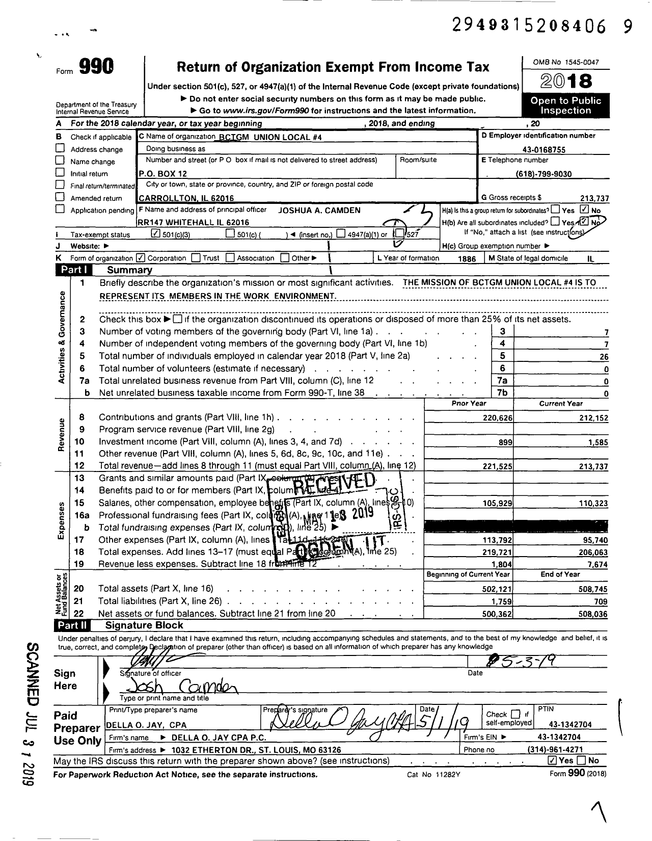 Image of first page of 2018 Form 990 for BCTGM International Union - BCTGM Union Local No 4