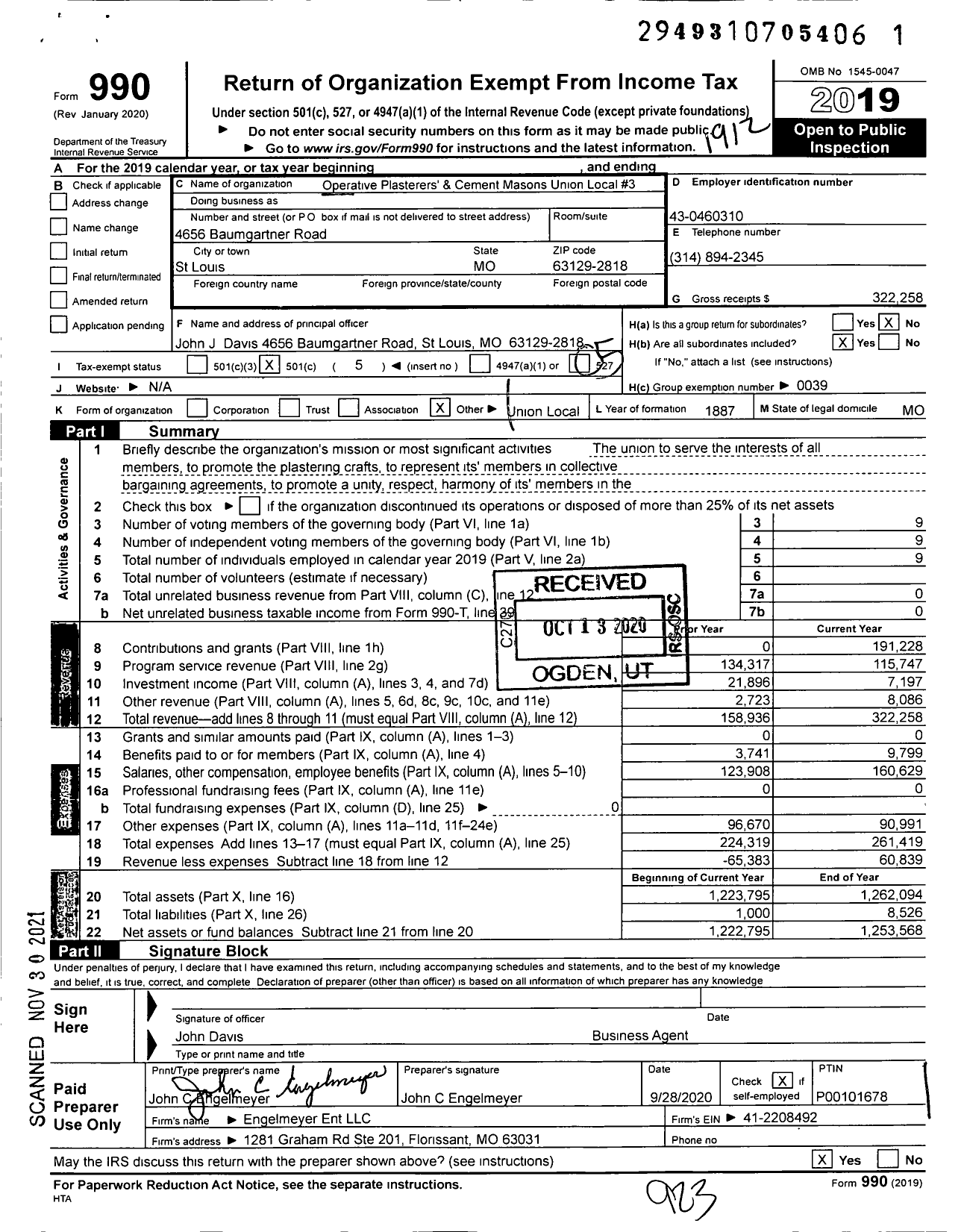 Image of first page of 2019 Form 990O for Operative Plasterers' and Cement Masons' International Association - Opcmia Local 3