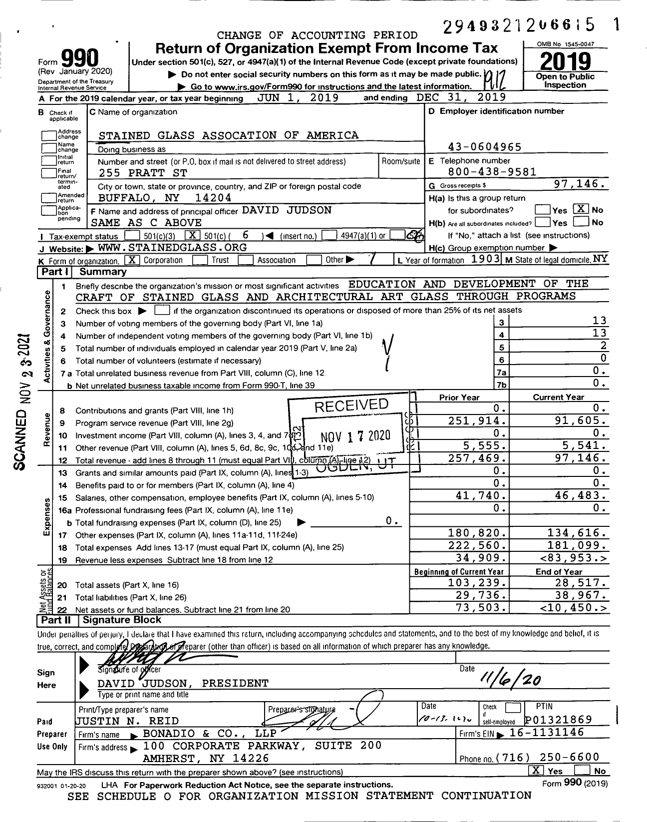 Image of first page of 2019 Form 990O for Stained Glass Assocation of America