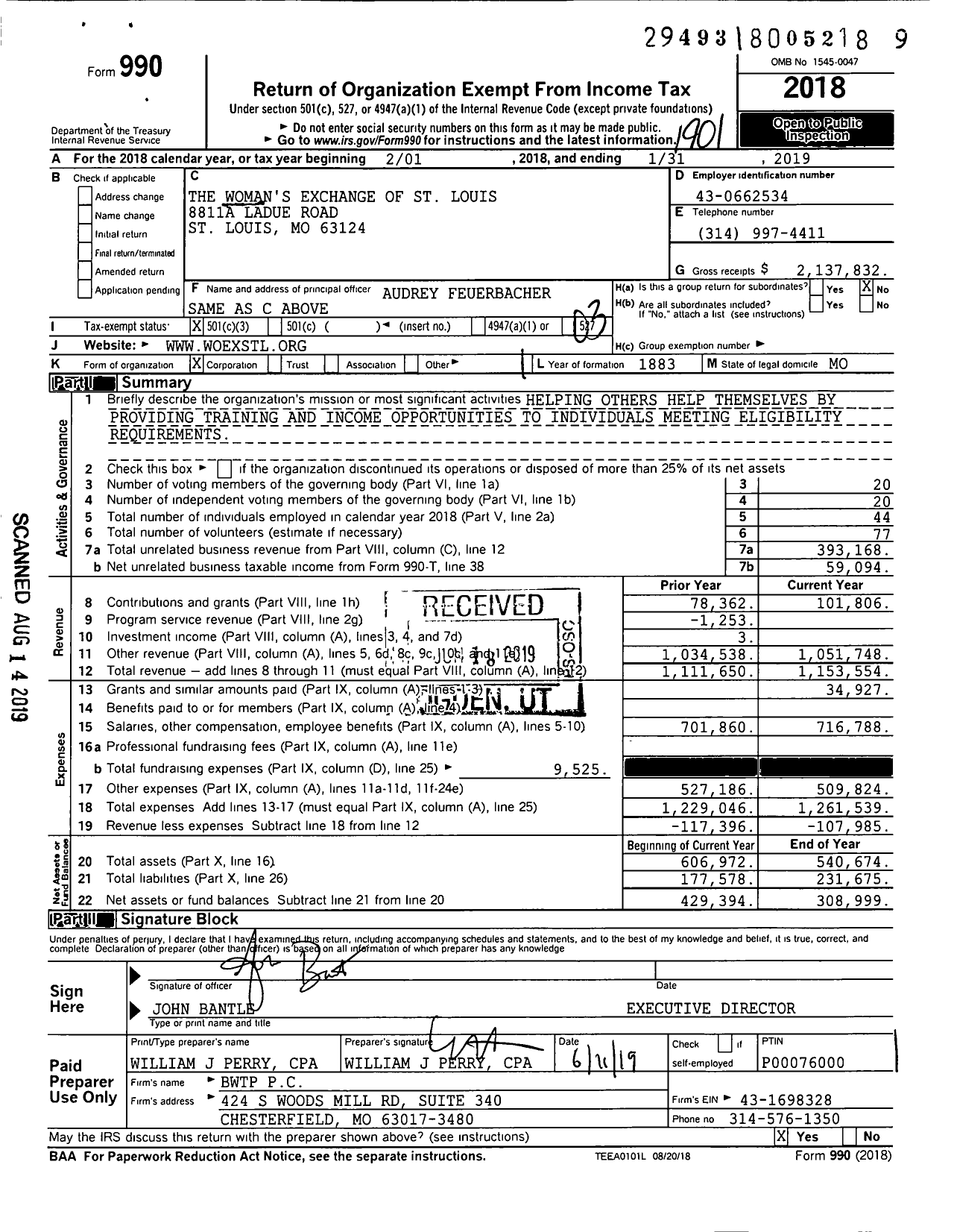 Image of first page of 2018 Form 990 for The Woman's Exchange of St Louis