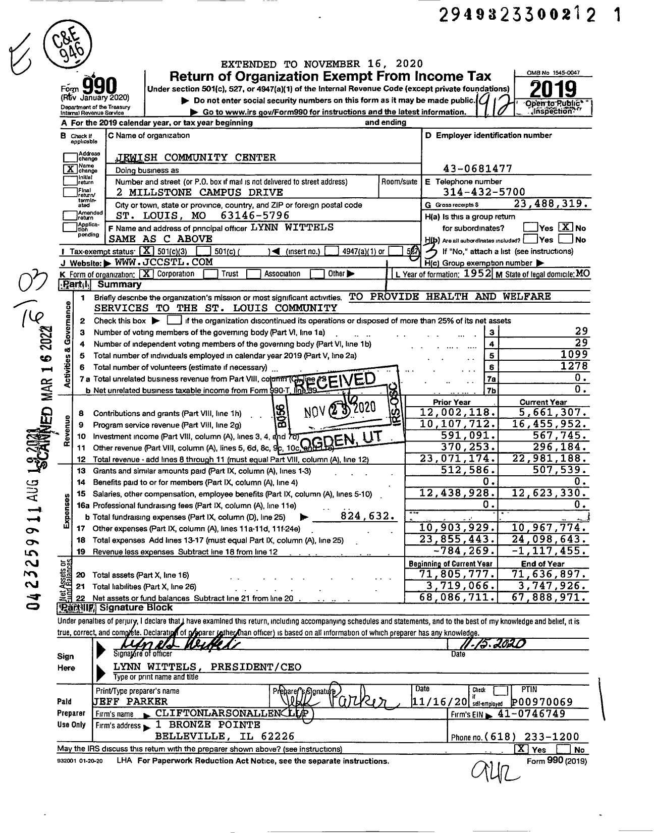 Image of first page of 2019 Form 990 for Jewish Community Center