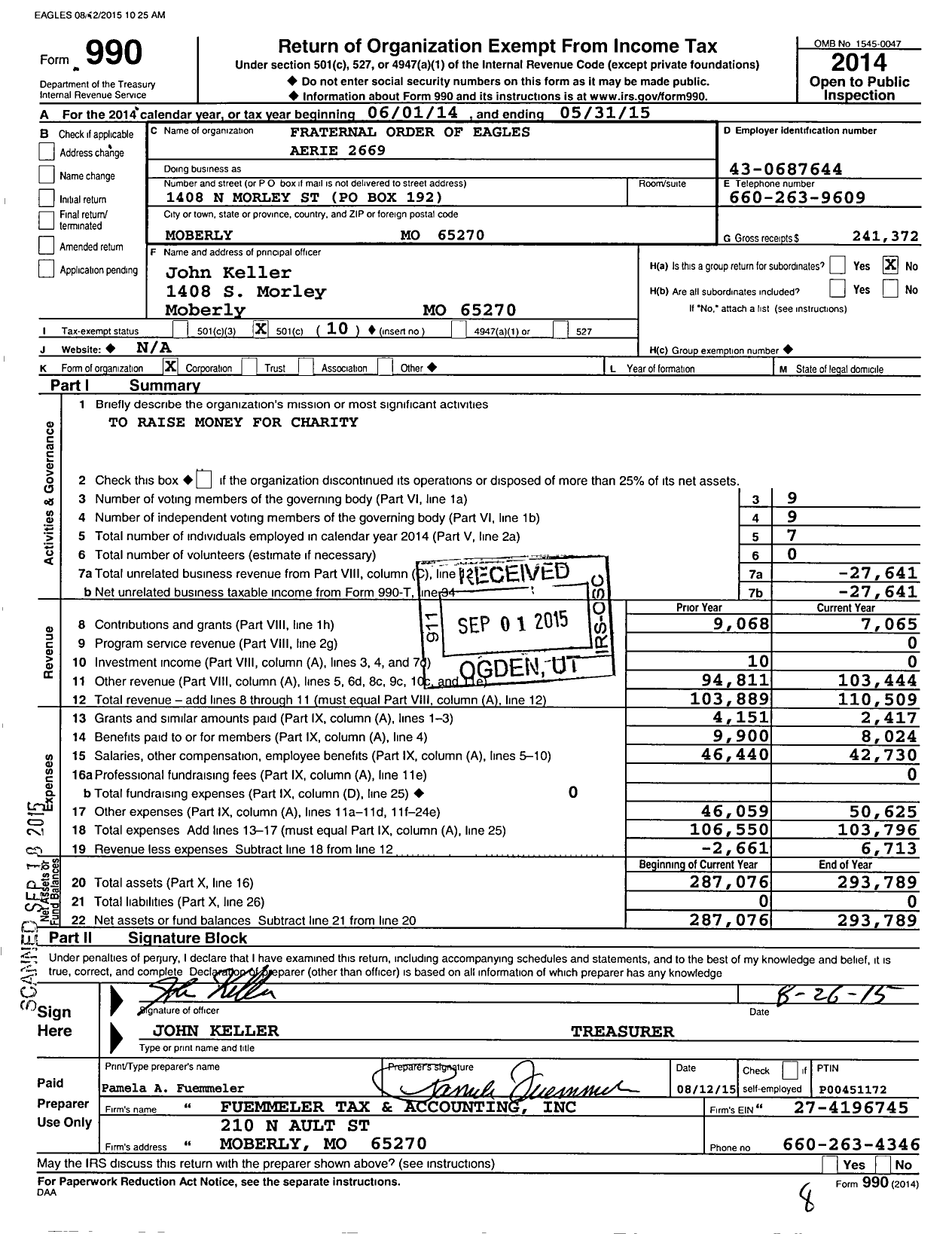 Image of first page of 2014 Form 990O for Fraternal Order of Eagles - 2669 Aerie