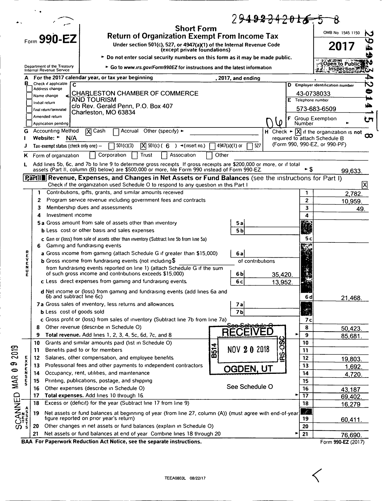 Image of first page of 2017 Form 990EO for Charleston Chamber of Commerce