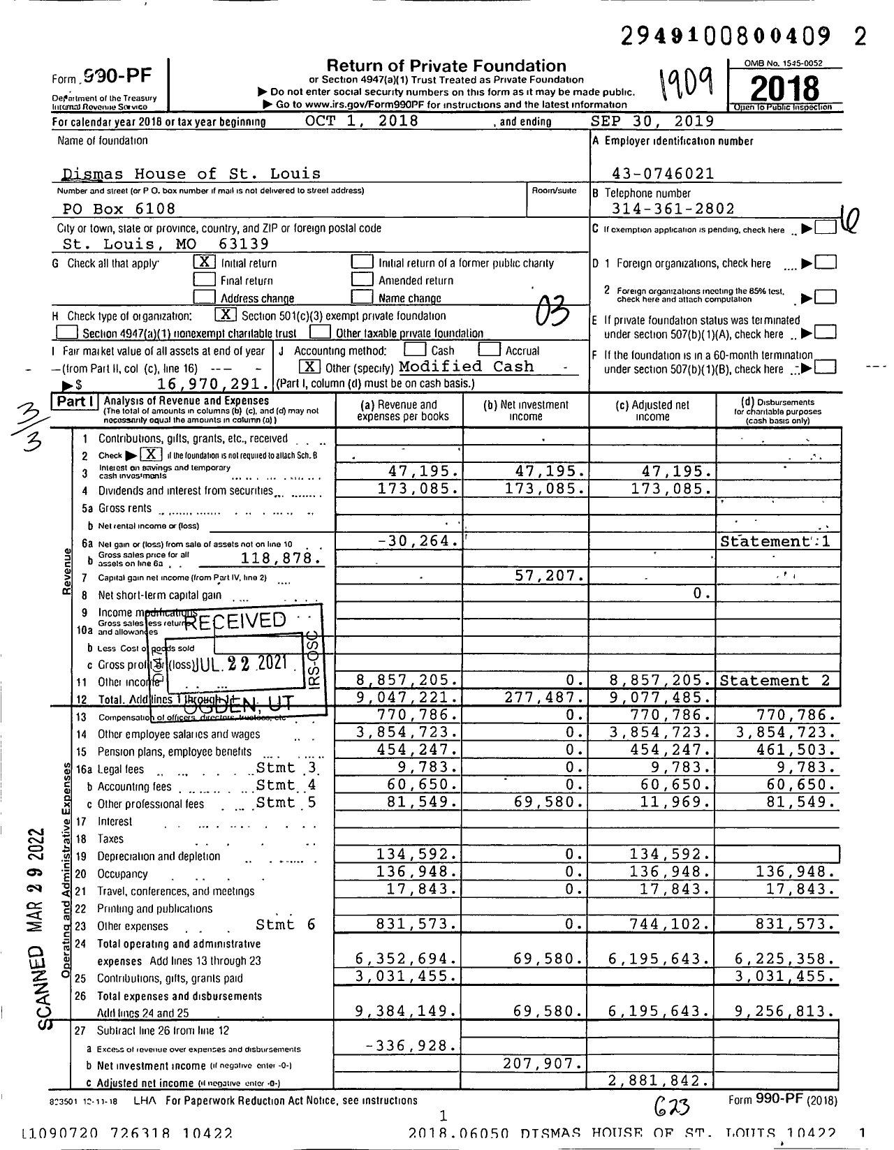 Image of first page of 2018 Form 990PF for Dismas House of St Louis