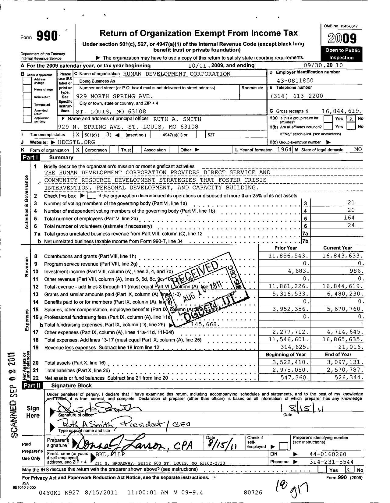 Image of first page of 2009 Form 990 for Human Development Corporation