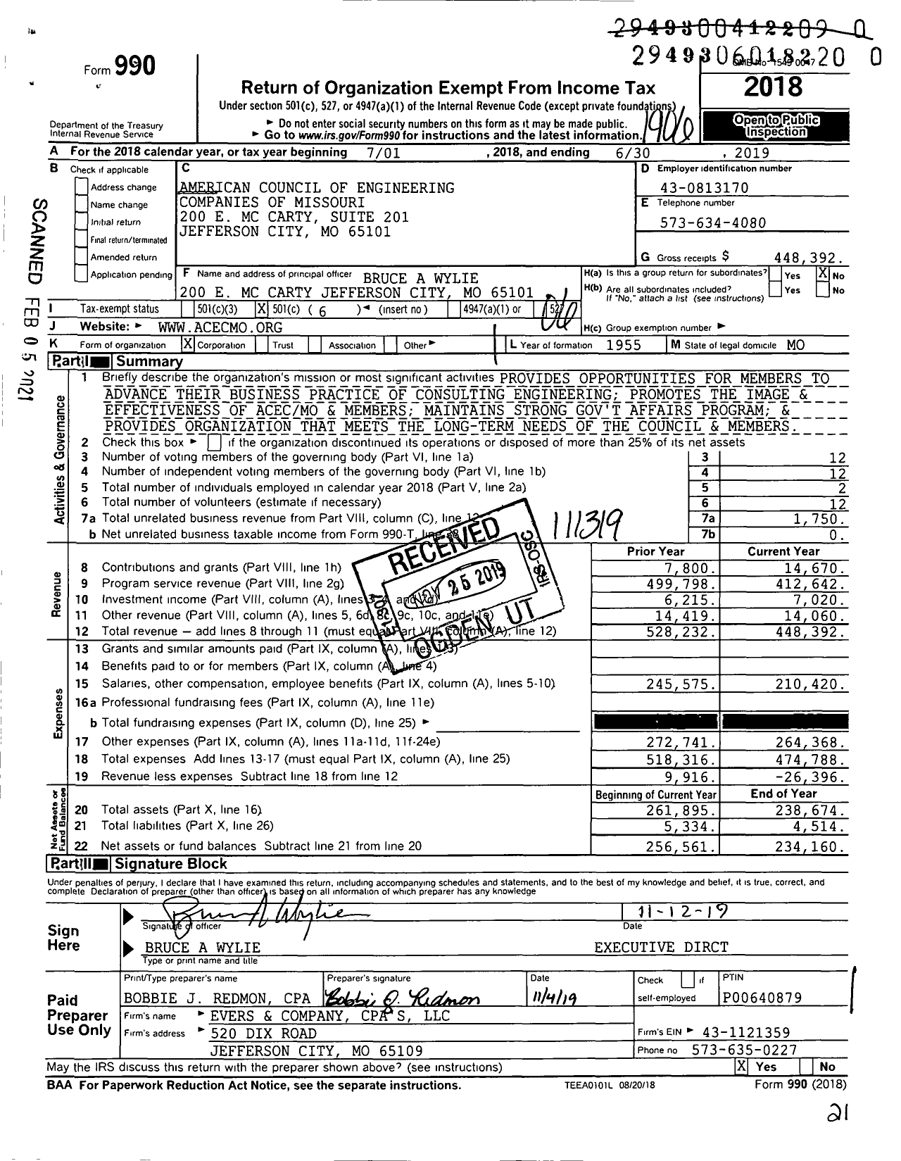 Image of first page of 2018 Form 990O for American Council of Engineering Companies of Missouri