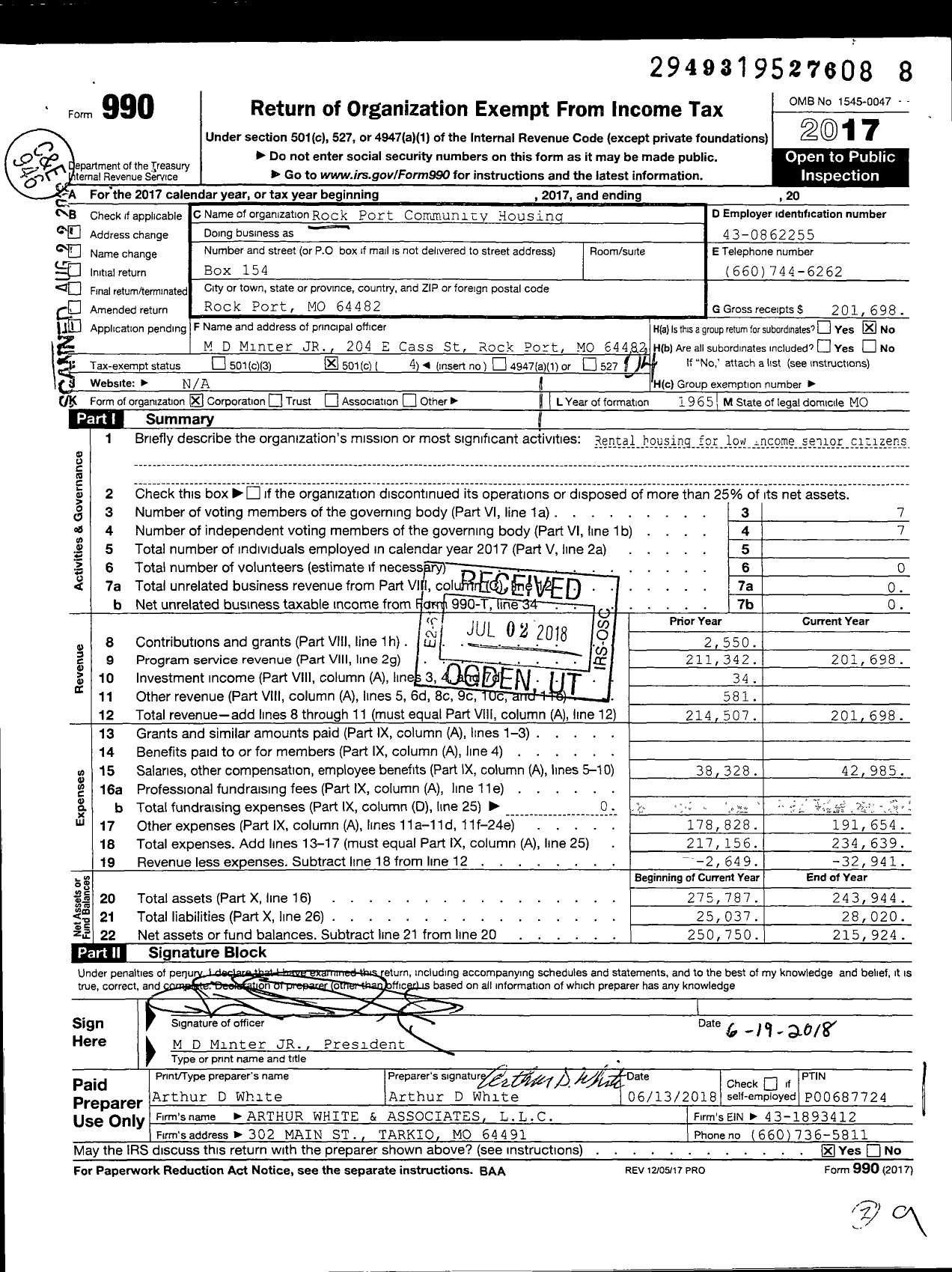 Image of first page of 2017 Form 990O for Rock Port Community Housing