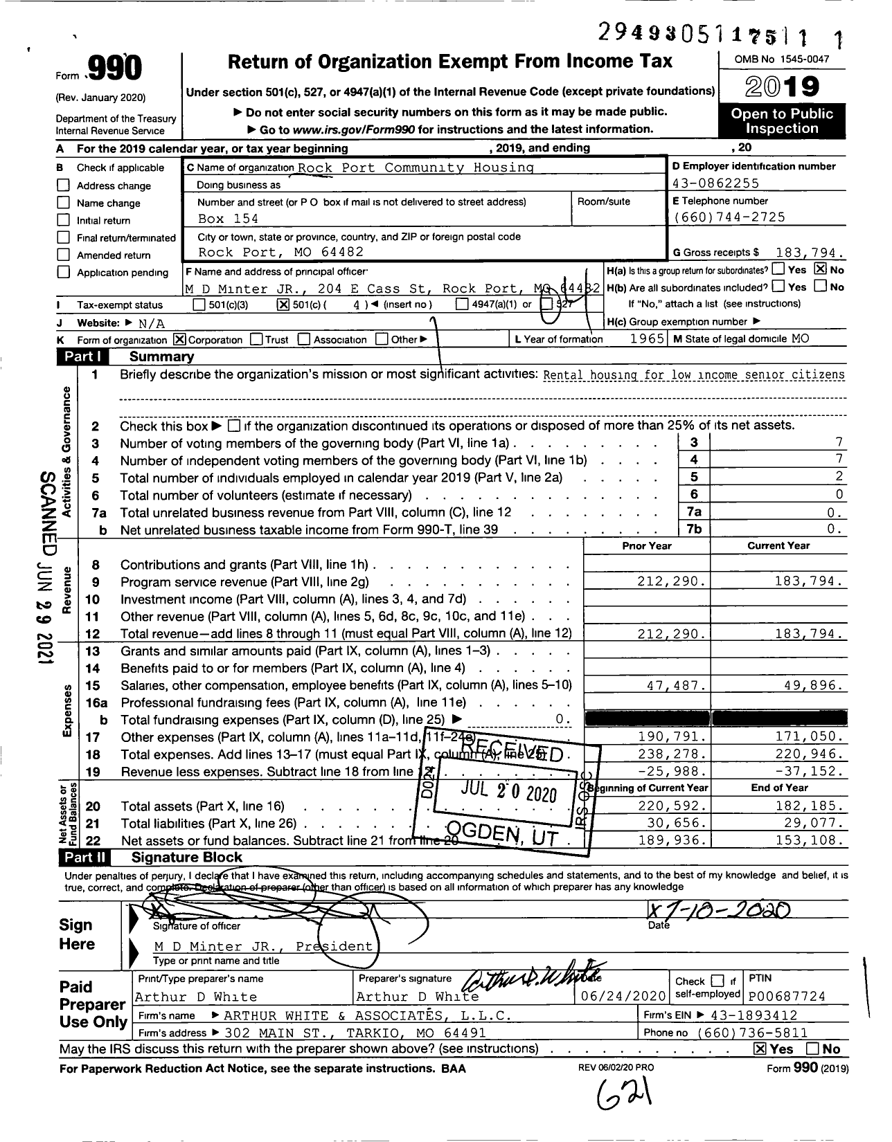 Image of first page of 2019 Form 990O for Rock Port Community Housing