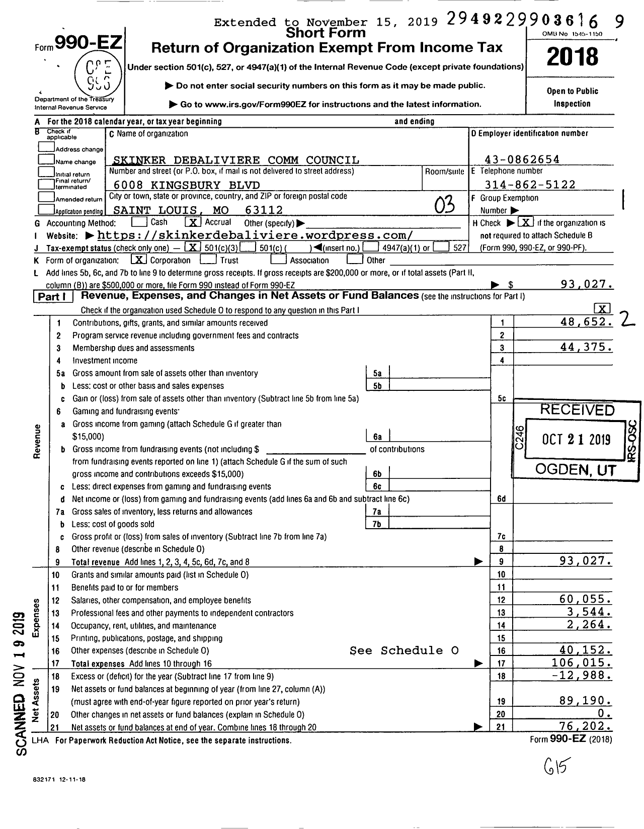 Image of first page of 2018 Form 990EZ for Skinker Debaliviere Comm Council