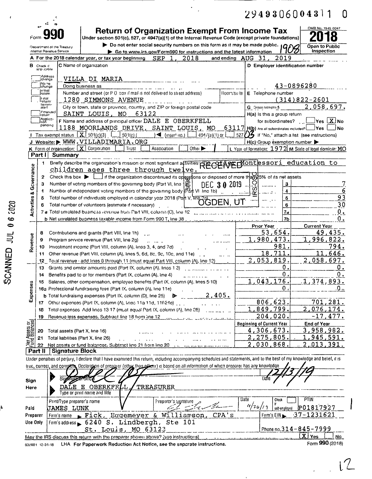 Image of first page of 2018 Form 990 for Villa Di Maria