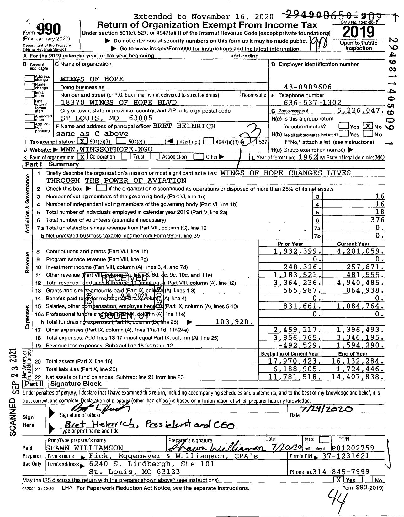 Image of first page of 2019 Form 990 for Wings of Hope