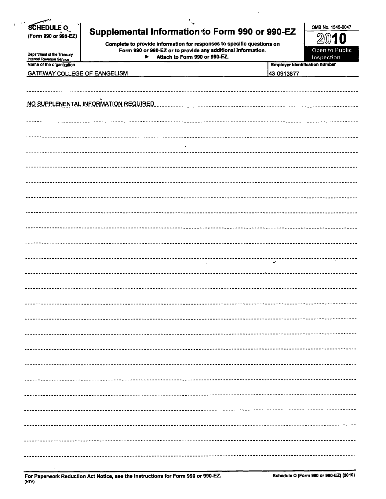 Image of first page of 2009 Form 990R for Gateway College of Evangelism