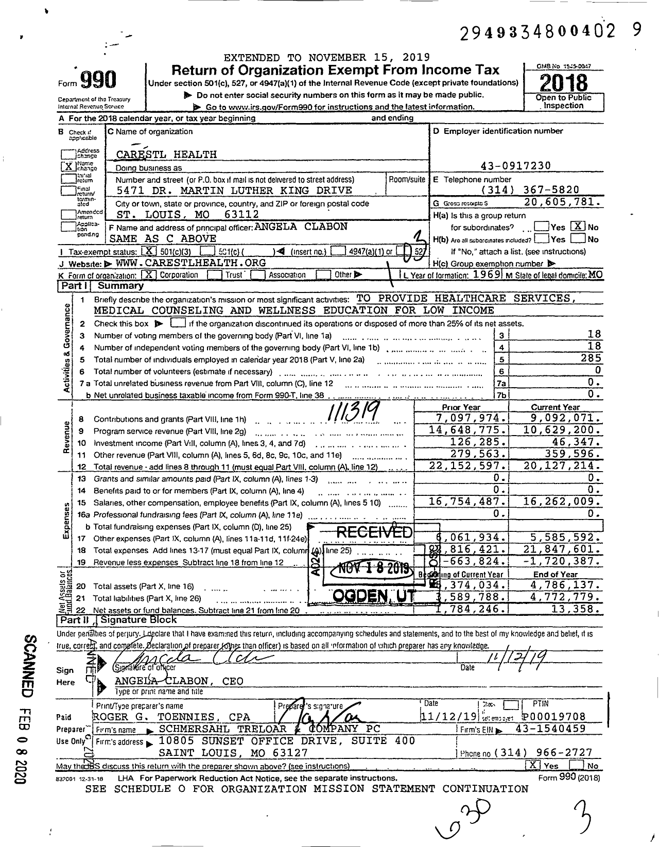 Image of first page of 2018 Form 990 for Carestl Health
