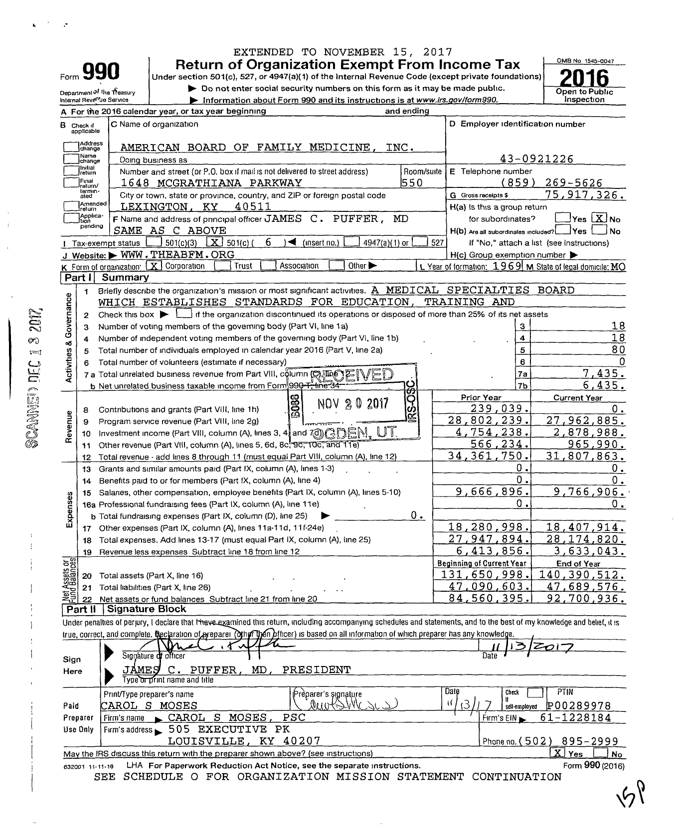 Image of first page of 2016 Form 990O for American Board of Family Medicine (ABFM)