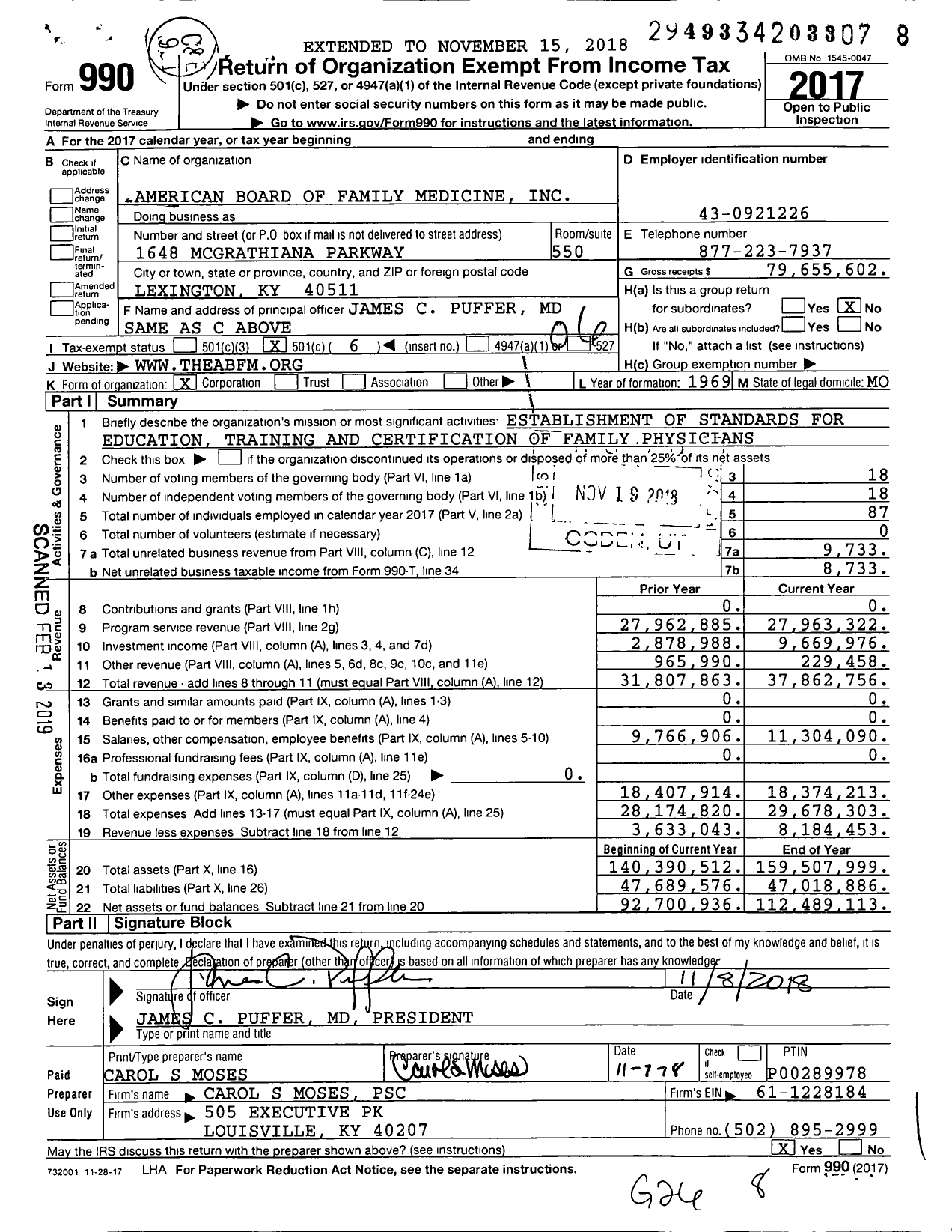 Image of first page of 2017 Form 990O for American Board of Family Medicine (ABFM)