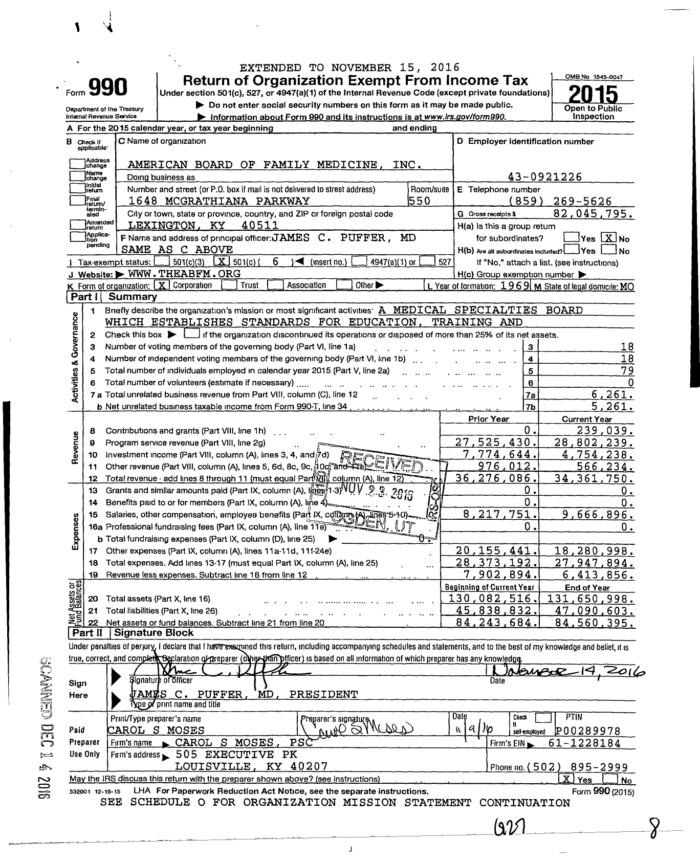 Image of first page of 2015 Form 990O for American Board of Family Medicine (ABFM)