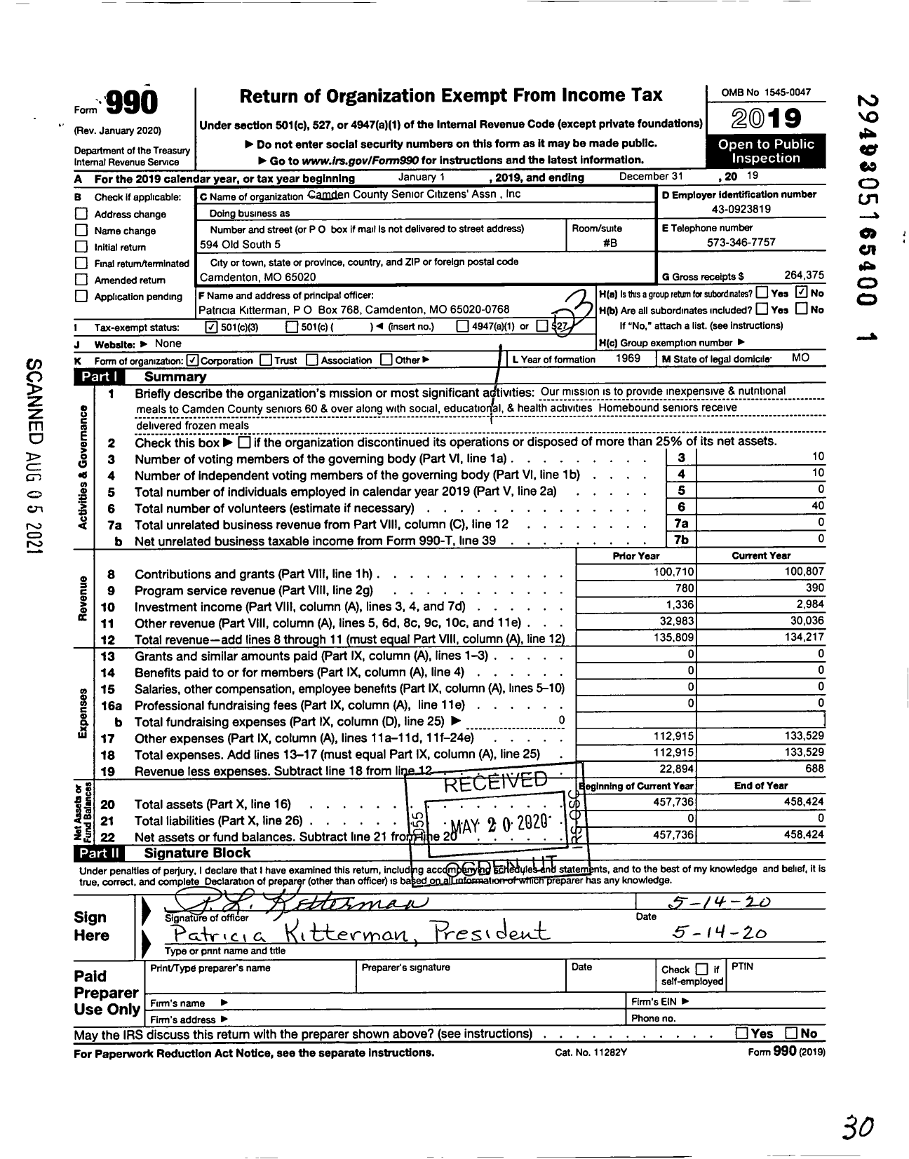 Image of first page of 2019 Form 990 for CAMDEN COUNTY SENIOR CITIZENS Association