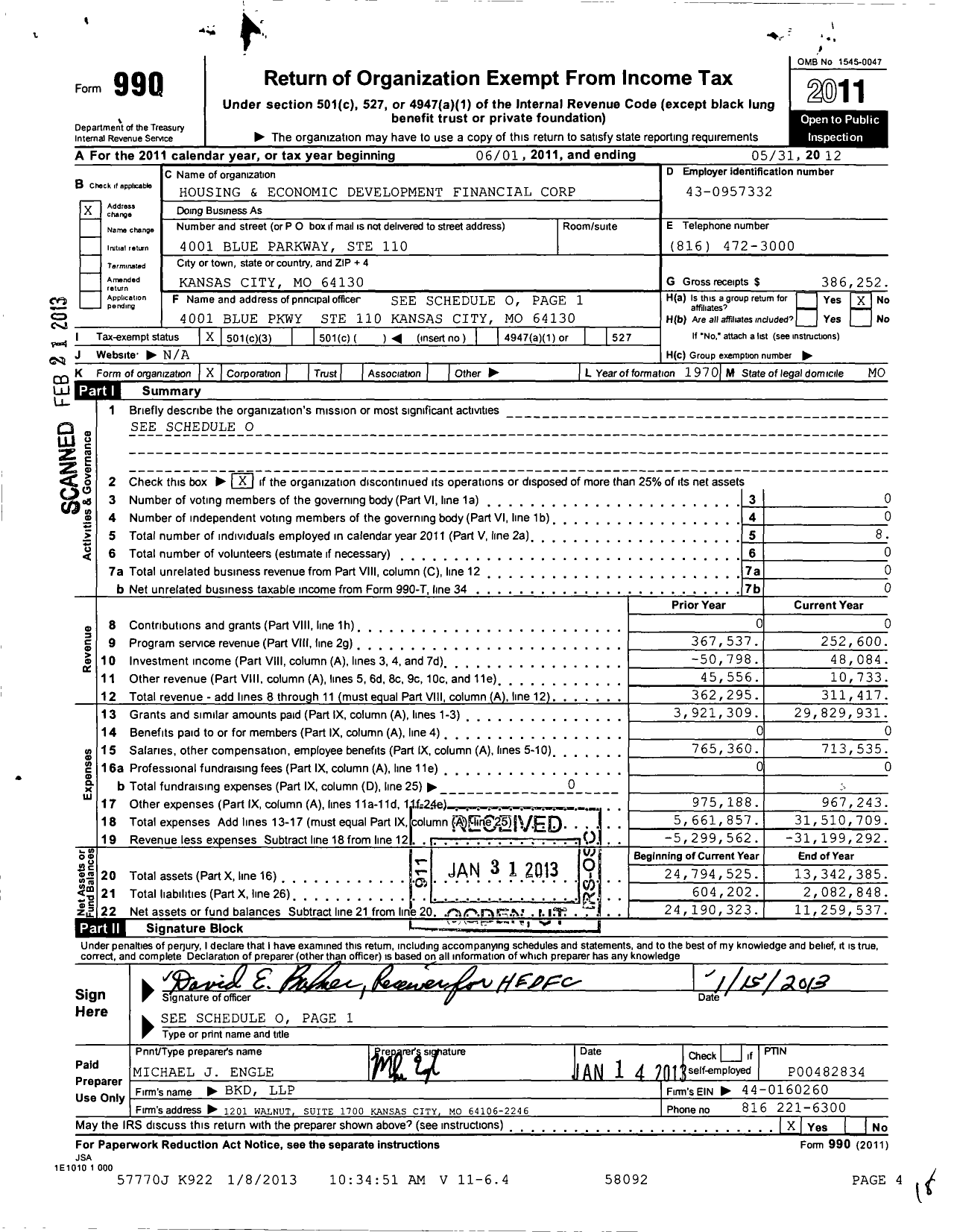 Image of first page of 2011 Form 990 for Housing and Economic Development Financial