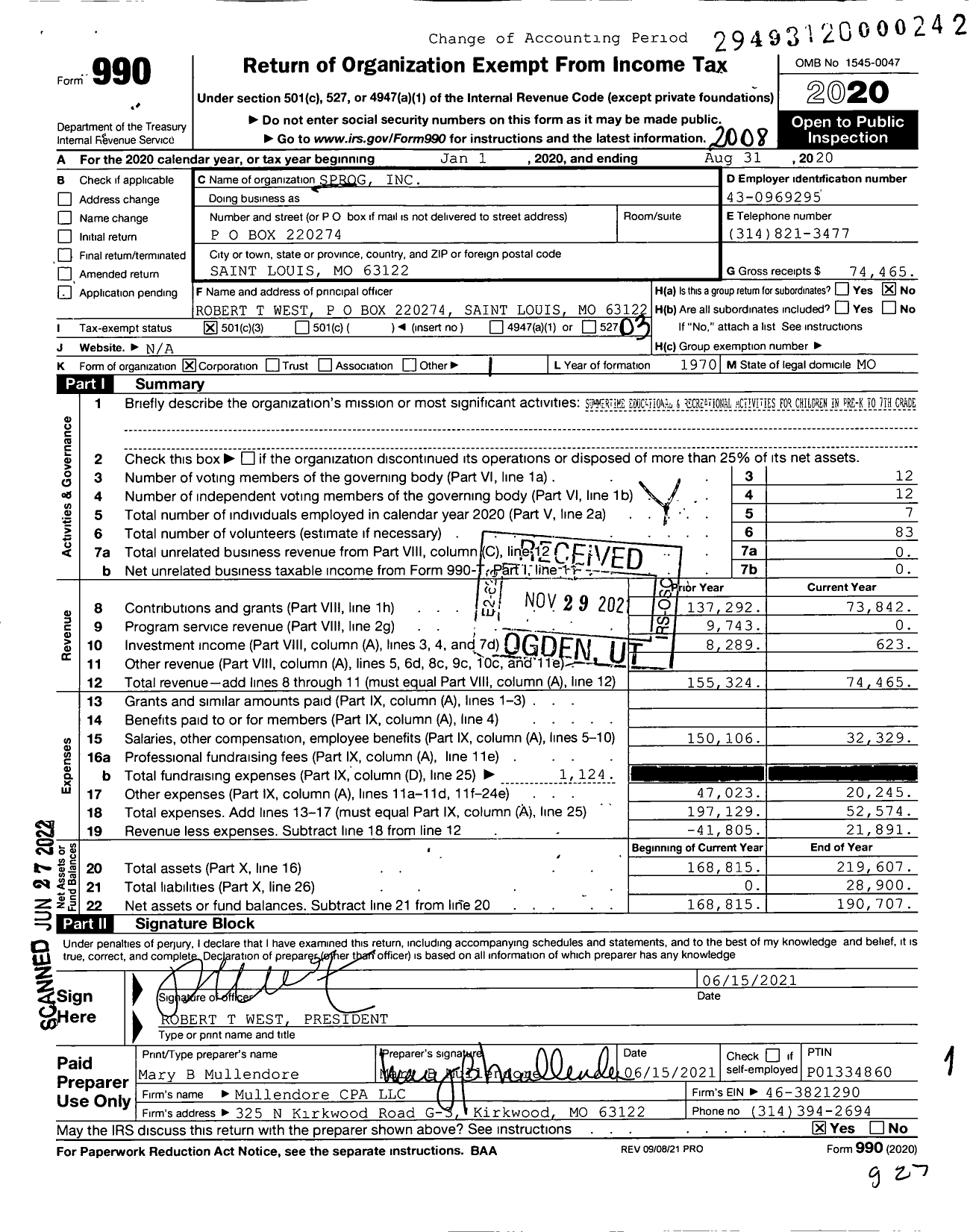 Image of first page of 2019 Form 990 for Sprog