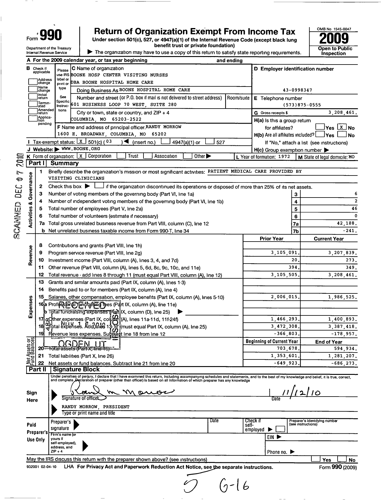 Image of first page of 2009 Form 990 for Boone Hospital Center's Visiting Nurses