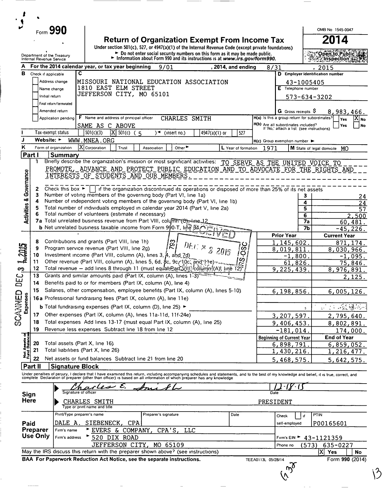 Image of first page of 2014 Form 990O for Missouri National Education Association / Missouri Nea