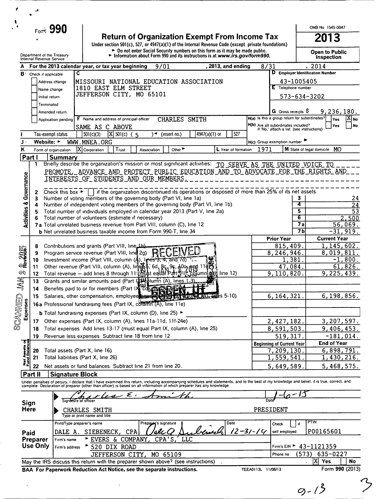 Image of first page of 2013 Form 990O for Missouri National Education Association / Missouri Nea