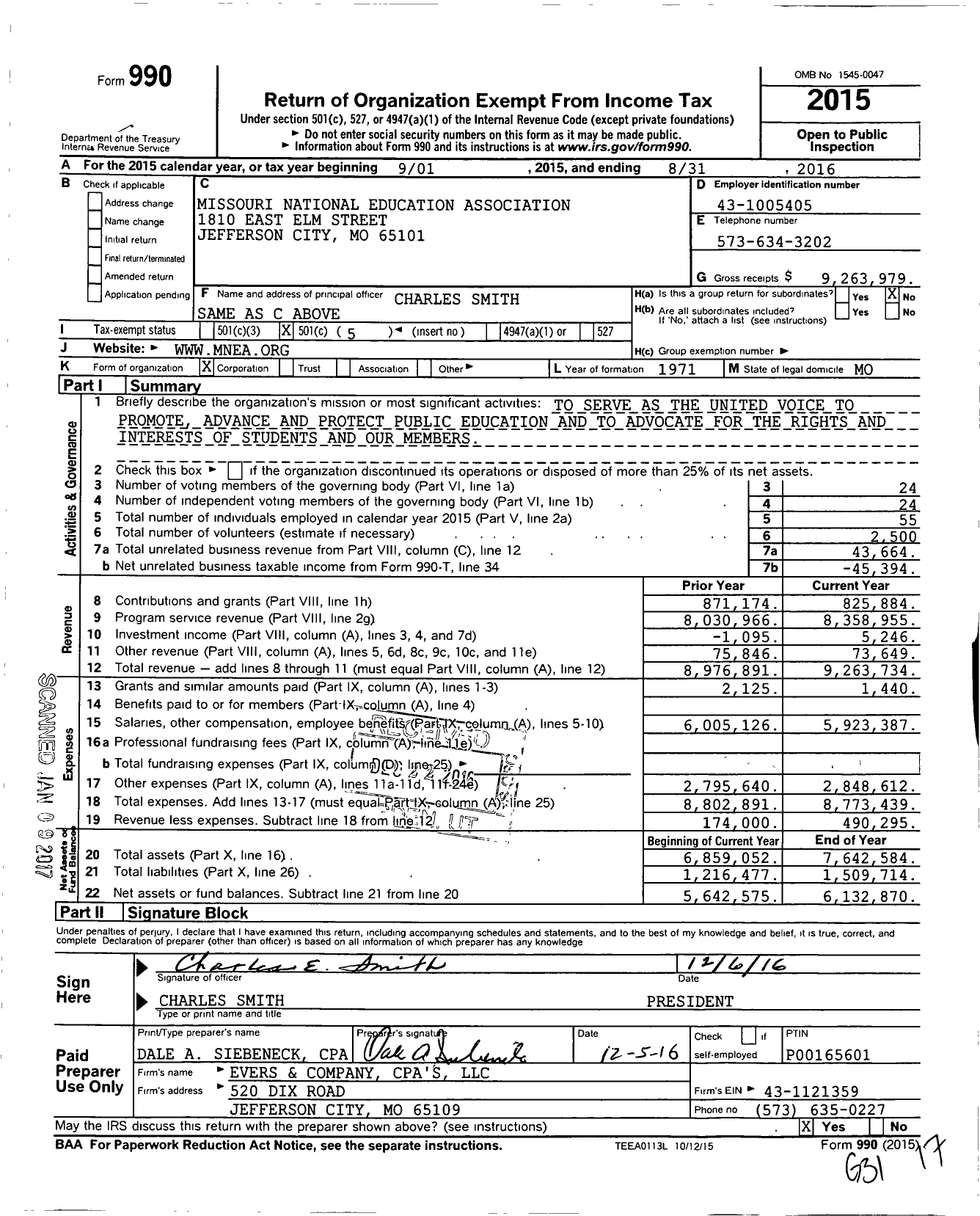 Image of first page of 2015 Form 990O for Missouri National Education Association / Missouri Nea