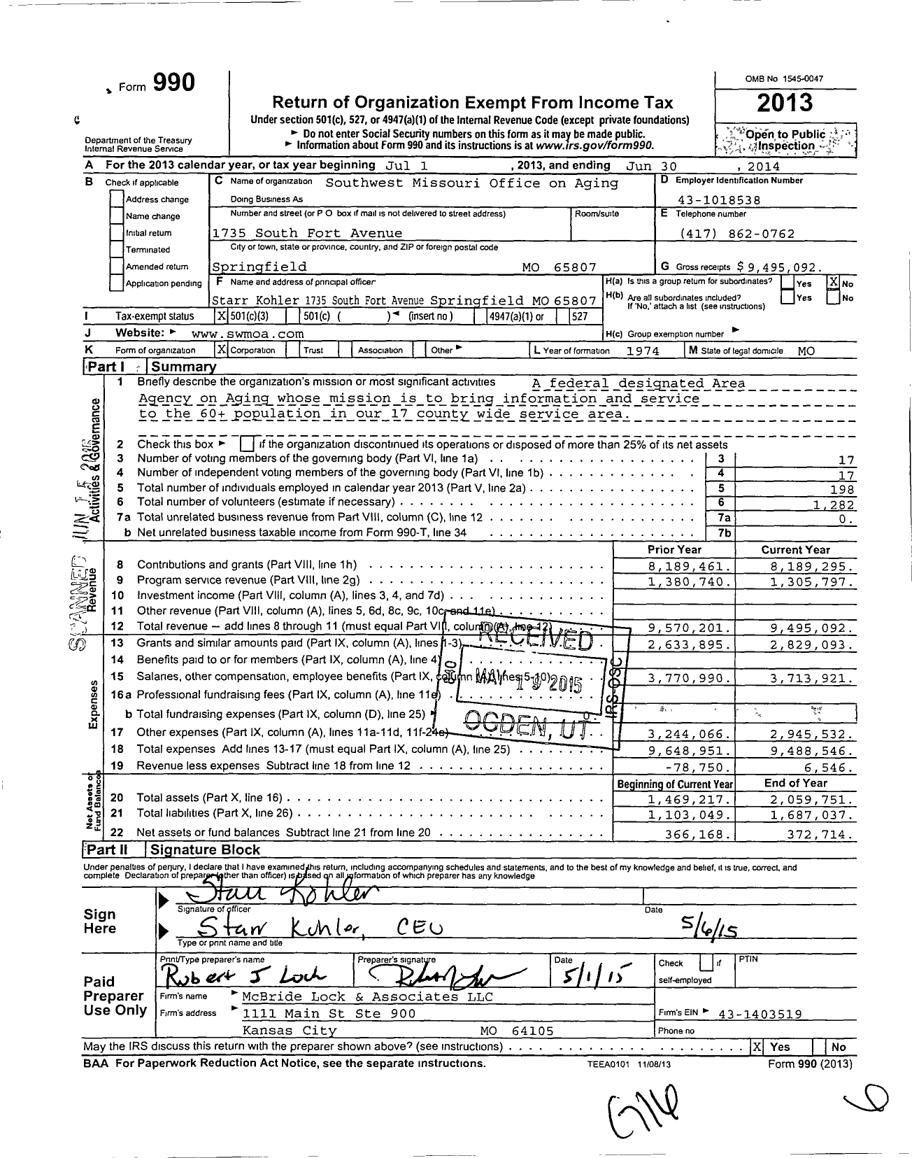 Image of first page of 2013 Form 990 for Seniorage Area Agency on Aging