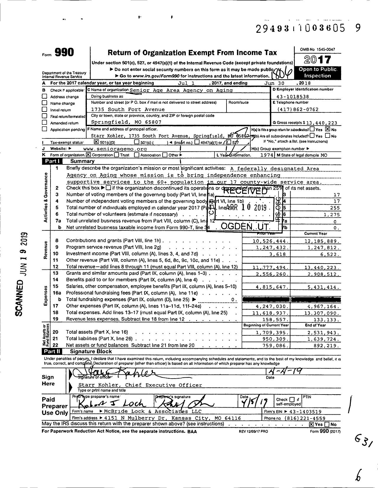 Image of first page of 2017 Form 990 for Seniorage Area Agency on Aging