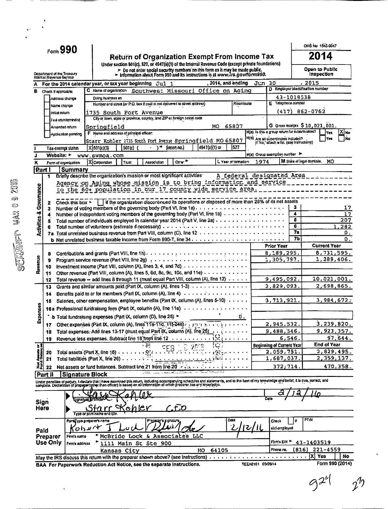 Image of first page of 2014 Form 990 for Seniorage Area Agency on Aging