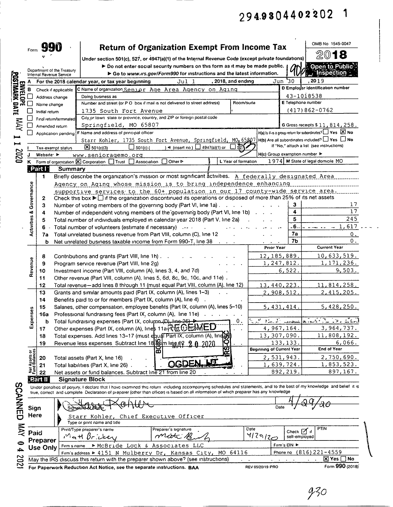 Image of first page of 2018 Form 990 for Seniorage Area Agency on Aging