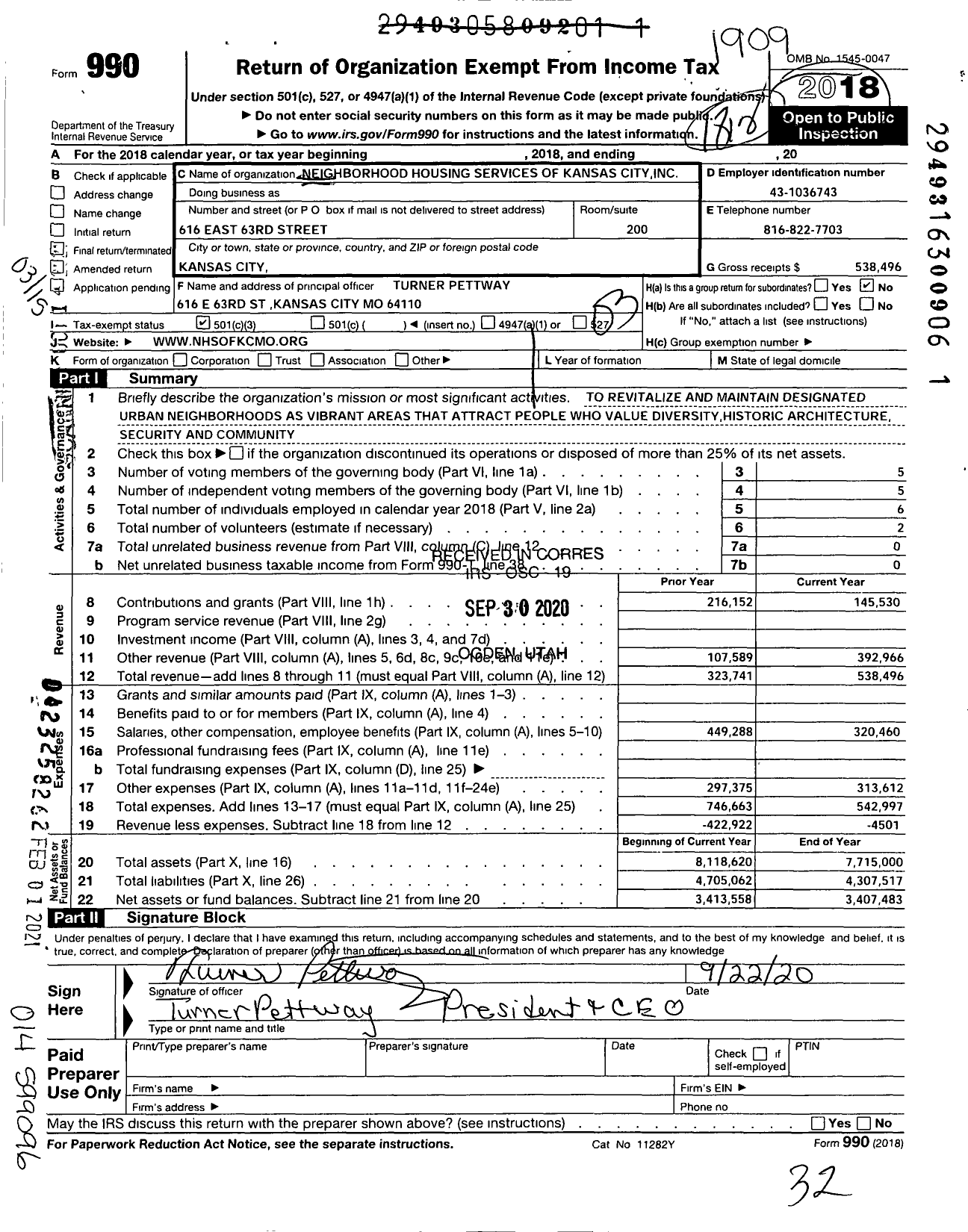 Image of first page of 2018 Form 990 for Neighborhood Housing Services of Kansas City (NHS)