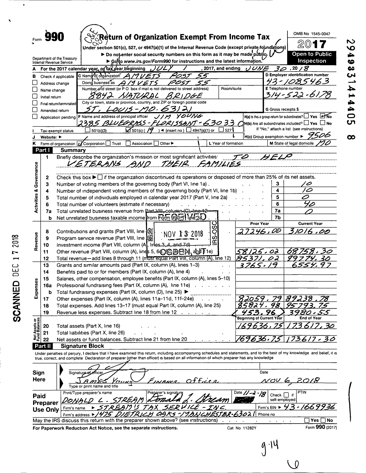 Image of first page of 2017 Form 990O for Amvets - 0055-mo