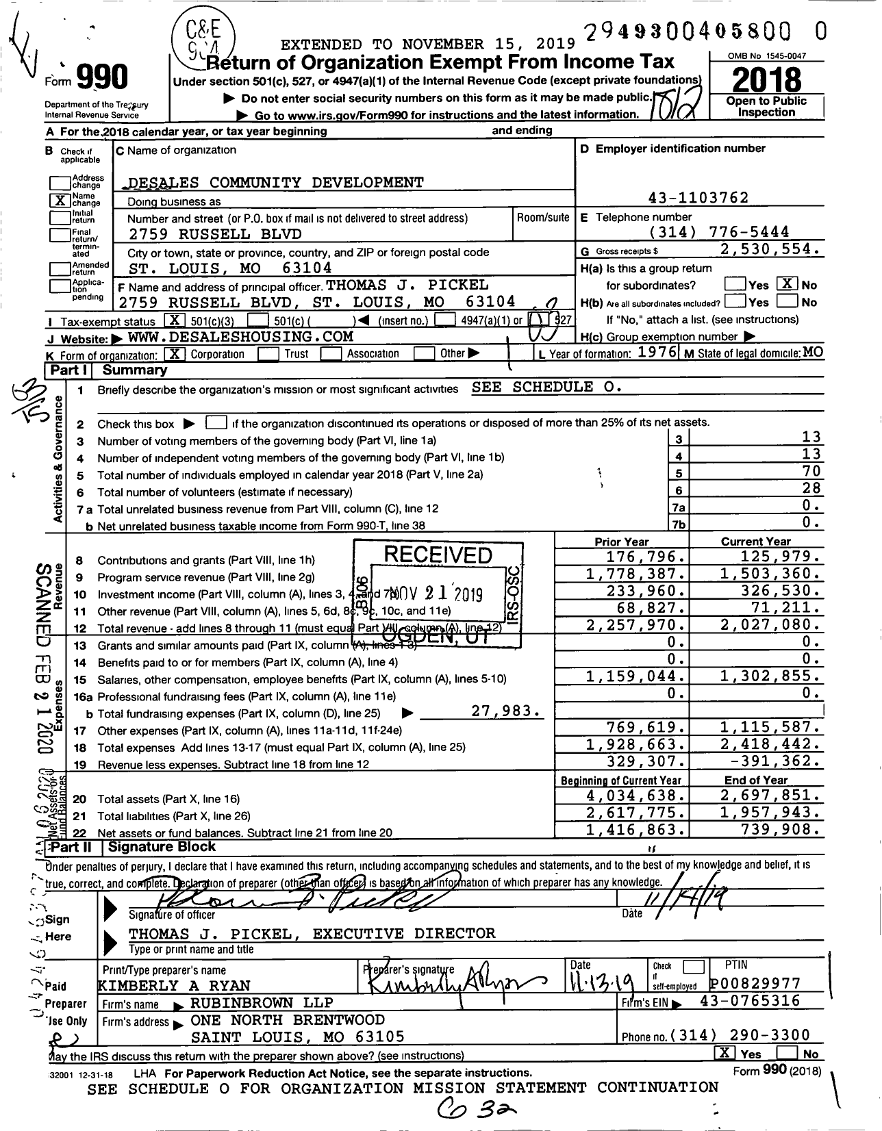 Image of first page of 2018 Form 990 for Desales Community Development
