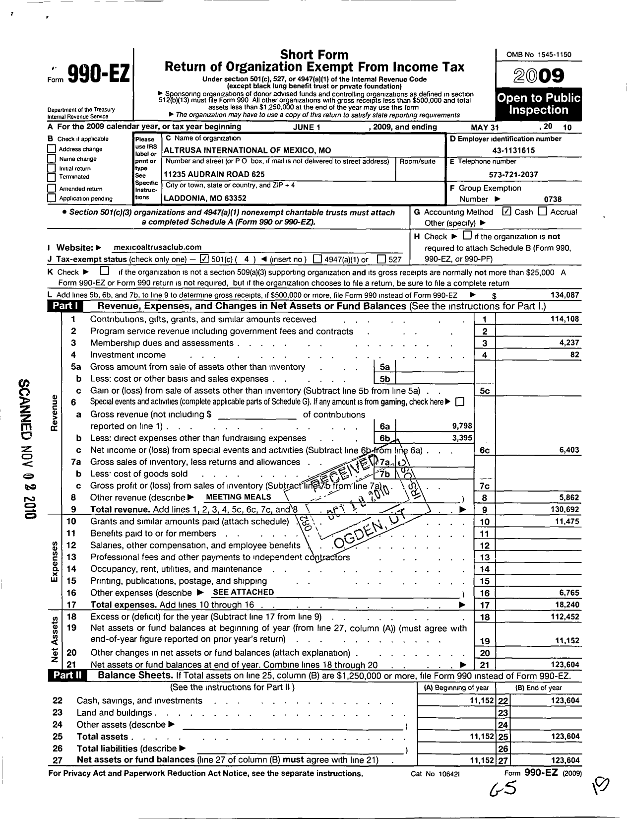 Image of first page of 2009 Form 990EO for Altrusa International / Mexico